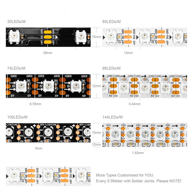 Bande 96 de lumière de musique d'Ip20 Ip65 Ip67 Smart LED 100 144leds pixels flexibles Ws2812b 1